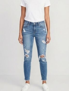 Old Navy Rockstar Super Skinny Jeans Distressed Raw Hem Mid Rise 8